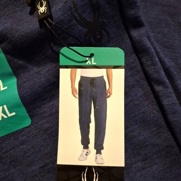 Spyder Active men's size XL navy tapered leg reflective joggers, NWT - Picture 2 of 9